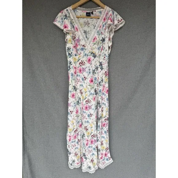 Gap Long Floral Dress Size Small Petite Coquette Feminine Romantic Lace Pink - Picture 1 of 9